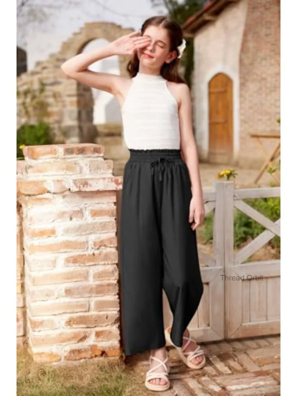 Girls Wide Leg Palazzo Pants Lightweight Flowy Lounge Trousers 5-14